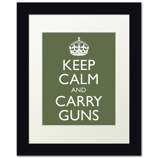 Keep Calm and Carry Guns, framed print (olive)