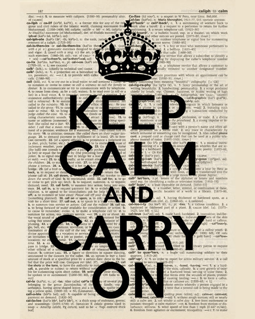 Keep Calm and Carry On, premium art print (dictionary with black text)