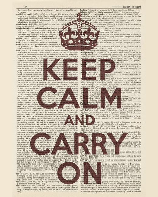 Keep Calm and Carry On, premium art print (dictionary with dark red text)