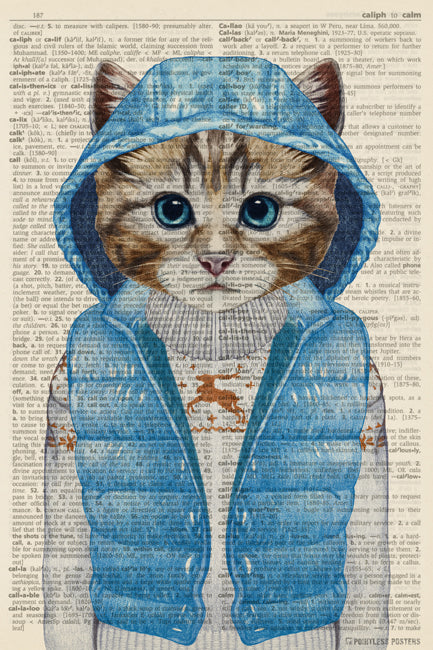 Cat In A Coat Anthropomorphic Animal (dictionary background) Poster