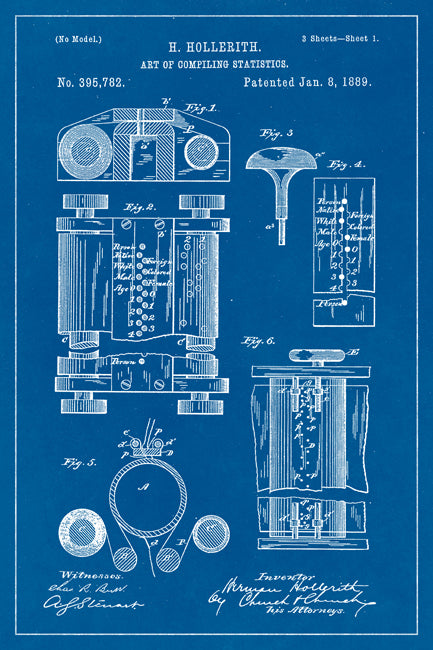 Computer (Hollerith Machine) Blueprint Art Poster