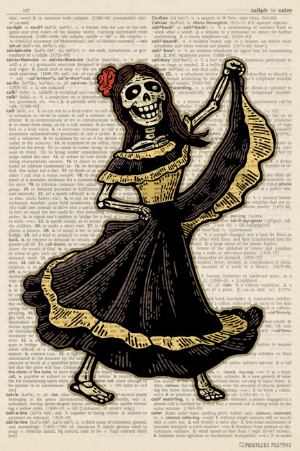 Day Of The Dead Dancer (dictionary background) Poster