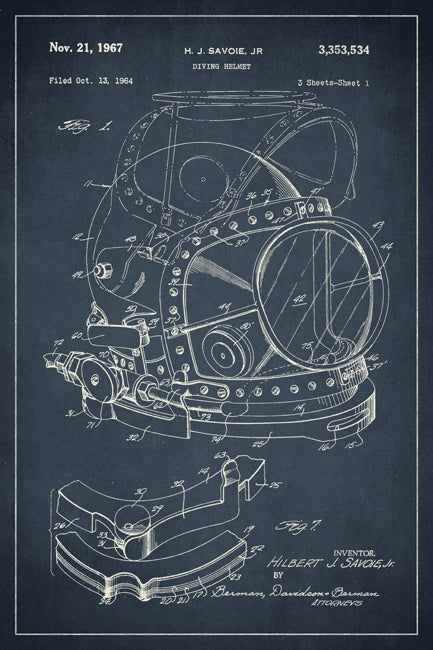 Diving Helmet Nautical Patent Art Print