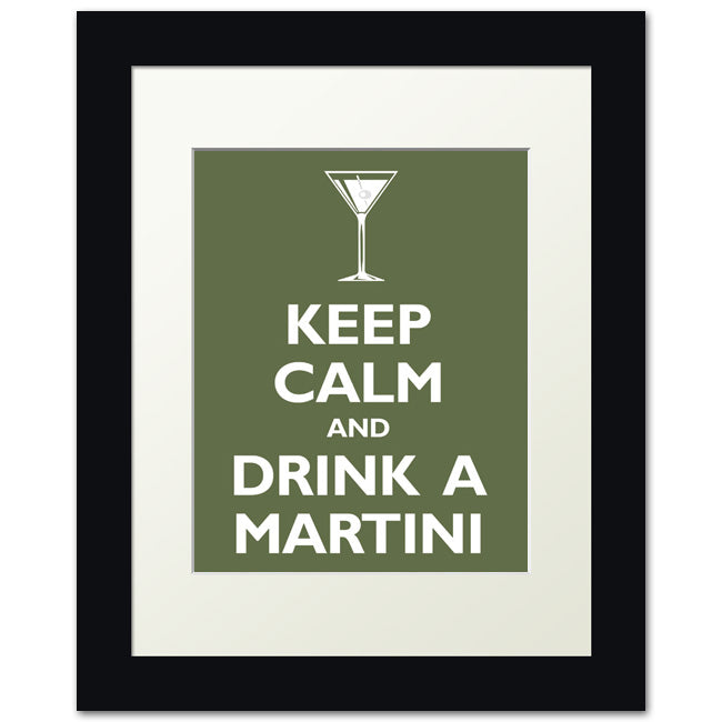 Keep Calm and Drink A Martini, framed print (olive)