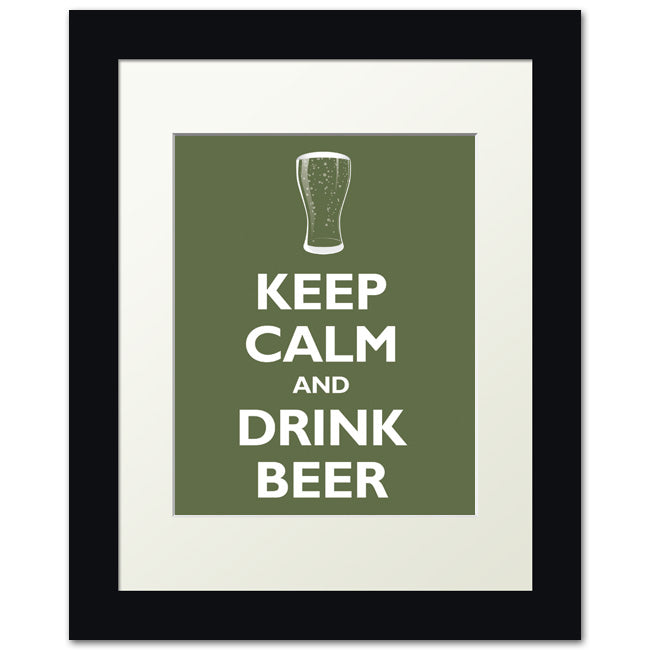 Keep Calm and Drink Beer, framed print (olive)