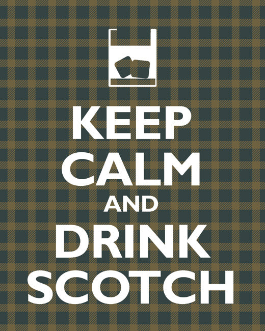 Keep Calm and Drink Scotch, premium art print (forest green plaid)