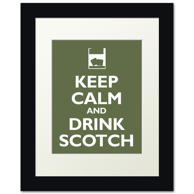 Keep Calm and Drink Scotch, framed print (olive)