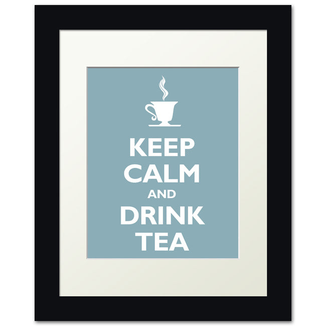 Keep Calm and Drink Tea, framed print (light blue)