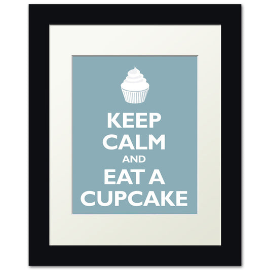 Keep Calm and Eat A Cupcake, framed print (light blue)