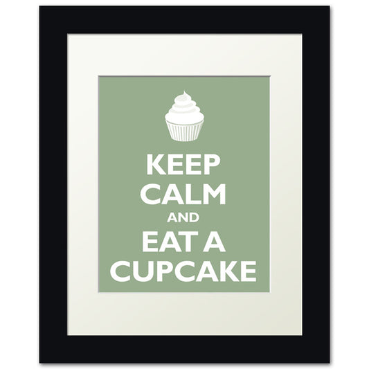 Keep Calm and Eat A Cupcake, framed print (pale green)