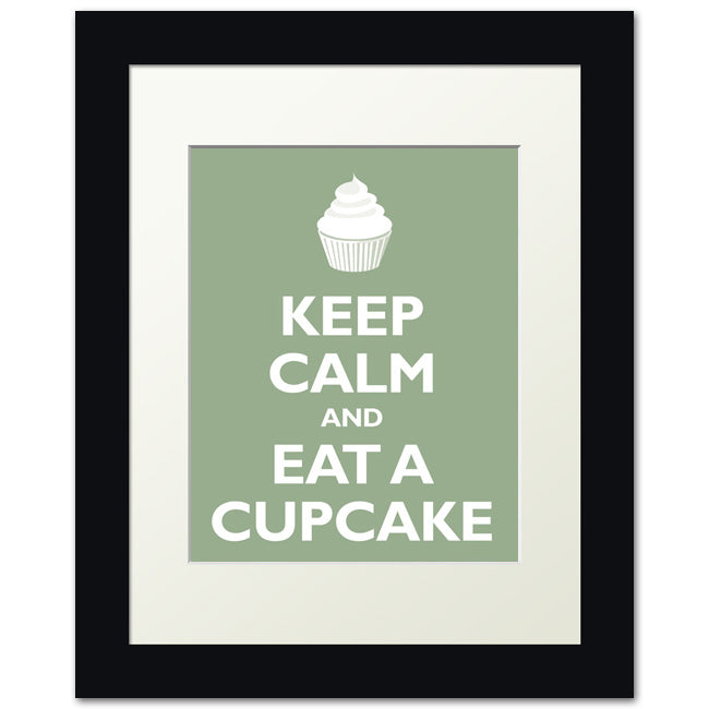 Keep Calm and Eat A Cupcake, framed print (pale green)
