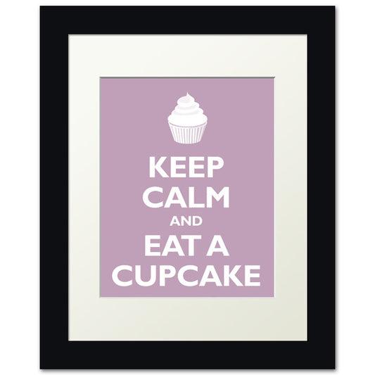 Keep Calm and Eat A Cupcake, framed print (pale violet)