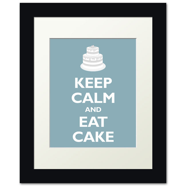 Keep Calm and Eat Cake, framed print (light blue)