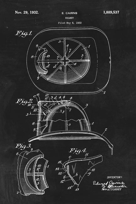 Firefighter Helmet Patent Art Print