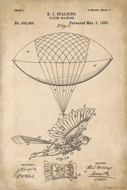 Vintage Flying Machine Patent Art Poster