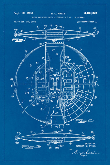 UFO Flying Saucer Patent Art Poster Print