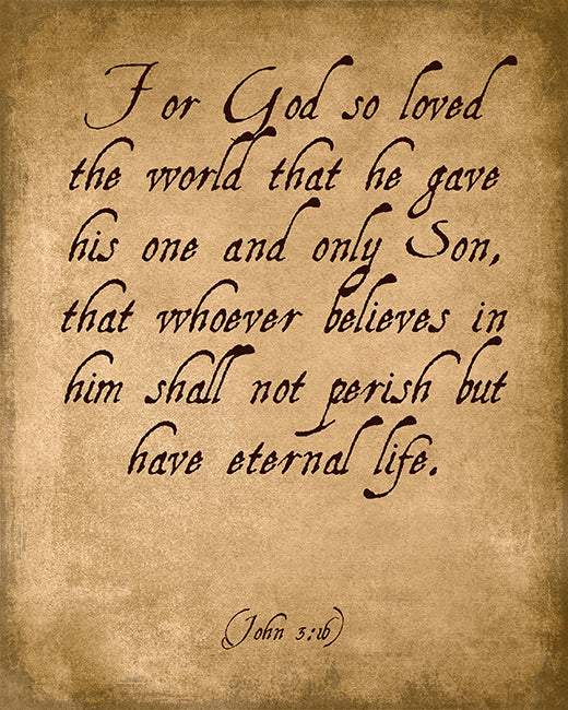 For God So Loved The World (John 3:16),  bible verse art print