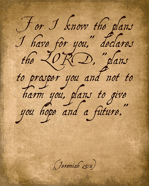 For I Know The Plans I Have For You (Jeremiah 29:11),  bible verse art print