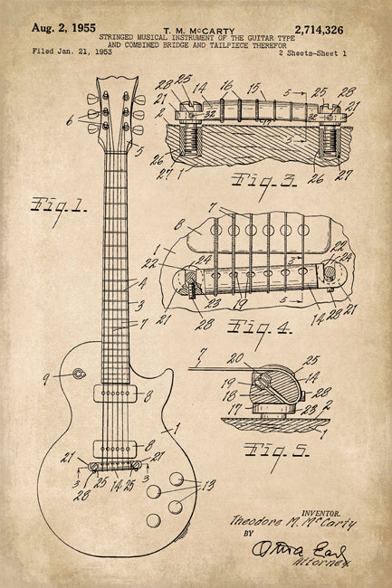 Gibson Les Paul Guitar Invention Patent Art Poster Print