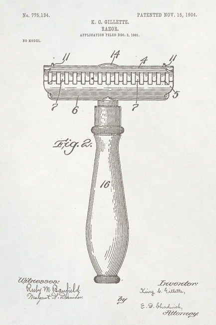 Gillette Razor Bathroom Patent Art Print