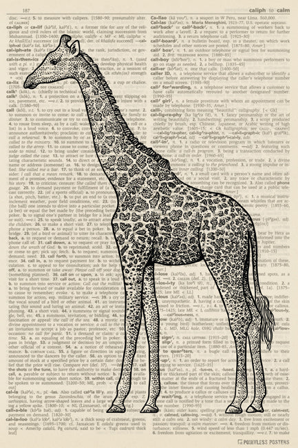 Giraffe Illustration (dictionary background) Poster