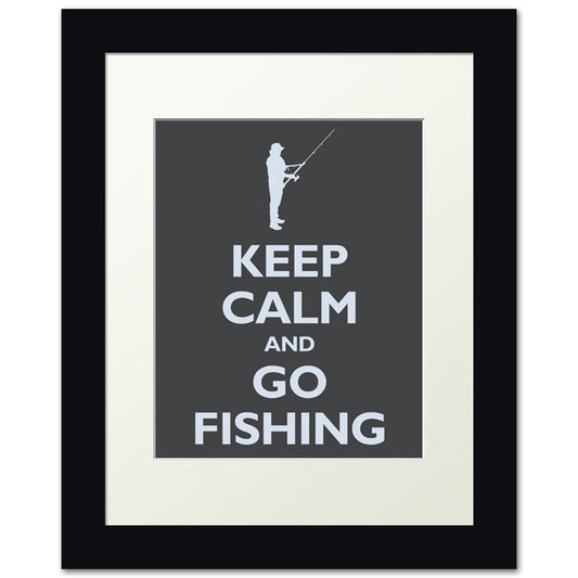 Keep Calm and Go Fishing, framed print (dark gray)