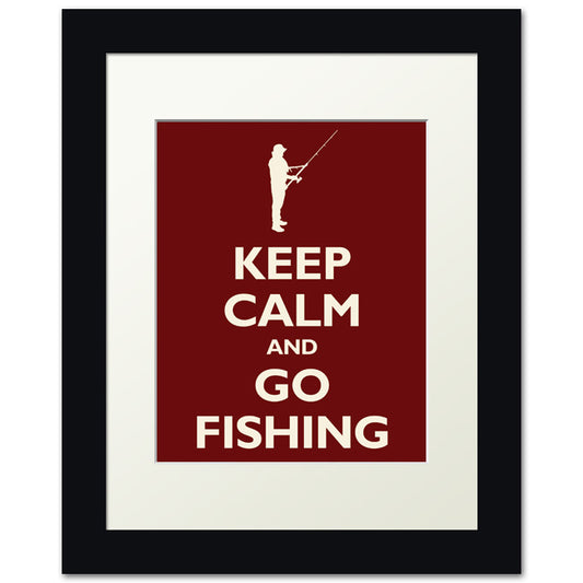 Keep Calm and Go Fishing, framed print (dark red)