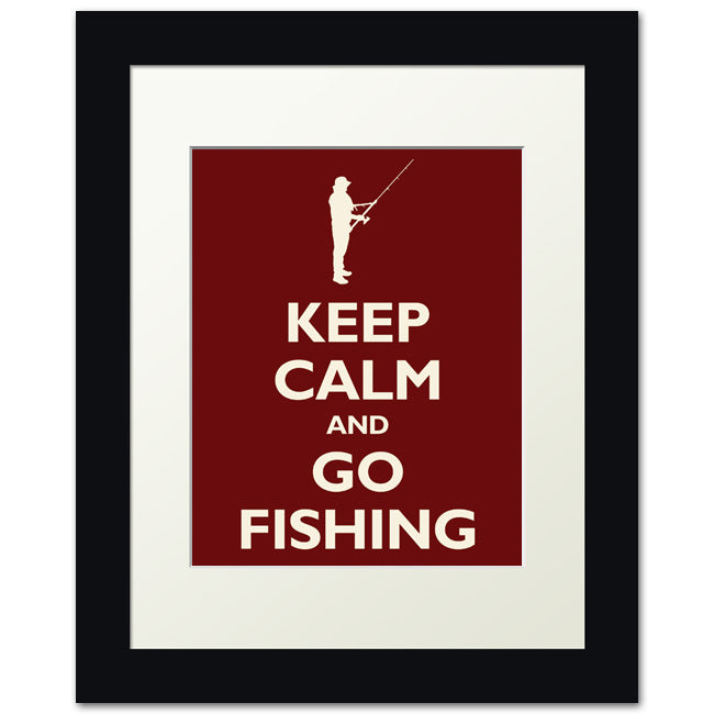 Keep Calm and Go Fishing, framed print (dark red)