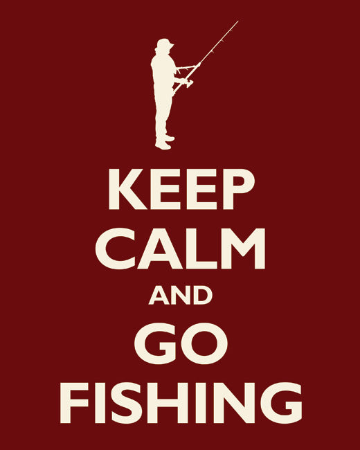 Keep Calm and Go Fishing, premium art print (dark red)