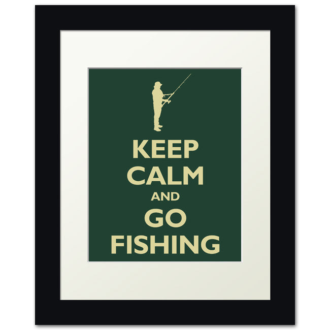 Keep Calm and Go Fishing, framed print (forest green)