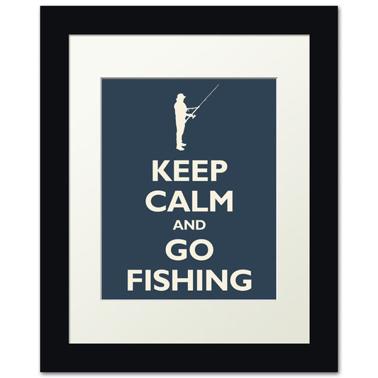Keep Calm and Go Fishing, framed print (navy)