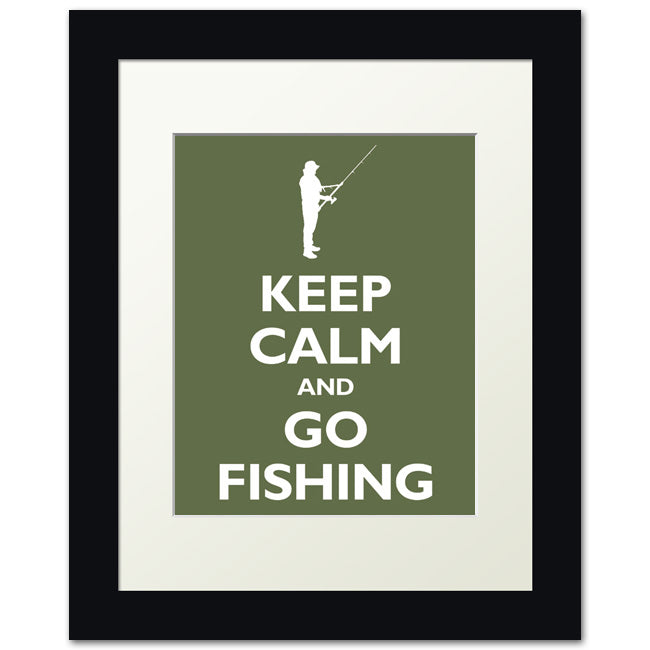 Keep Calm and Go Fishing, framed print (olive)