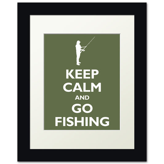 Keep Calm and Go Fishing, framed print (olive)