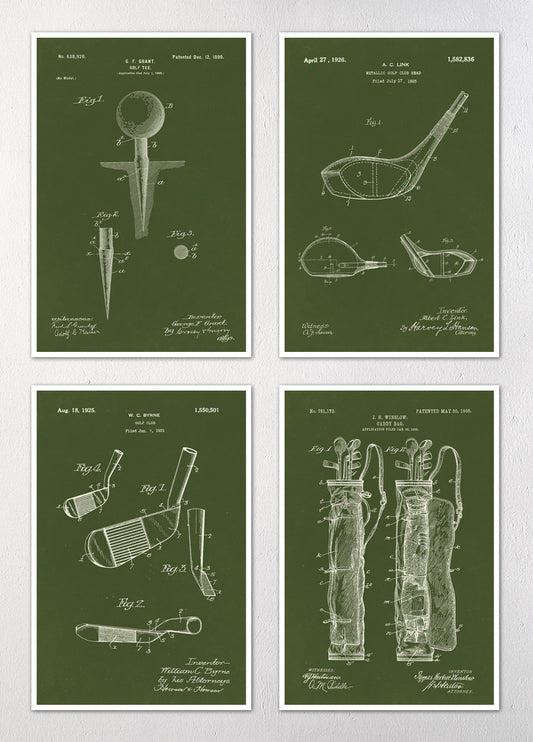 Golf Patent Art Prints - Set of Four 12"x18" Wall Art Prints
