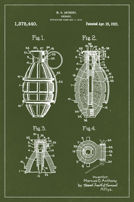 Hand Grenade Invention Patent Art Poster Print