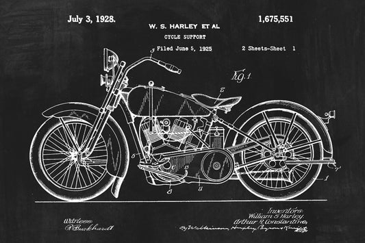 Harley Davidson Motorcycle Invention Patent Art Poster Print