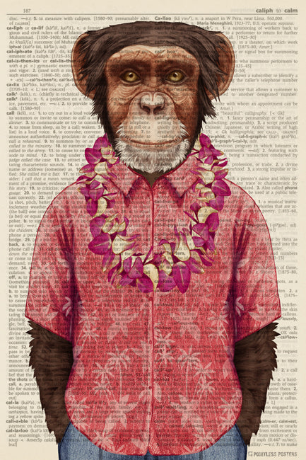 Hawaiian Monkey Anthropomorphic Animal (dictionary background) Poster