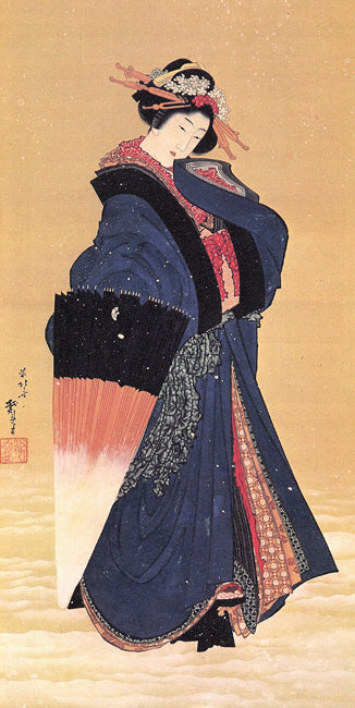 Beauty With Umbrella In The Snow by Katsushika Hokusai, art print