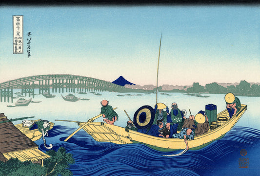 Sunset Across The Ryogoku Bridge by Katsushika Hokusai, art print