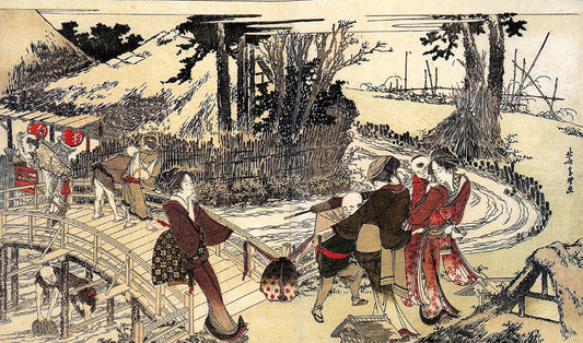 Village Near A Bridge by Katsushika Hokusai, art print