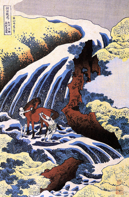 Waterfall And Horse Washing by Katsushika Hokusai, art print