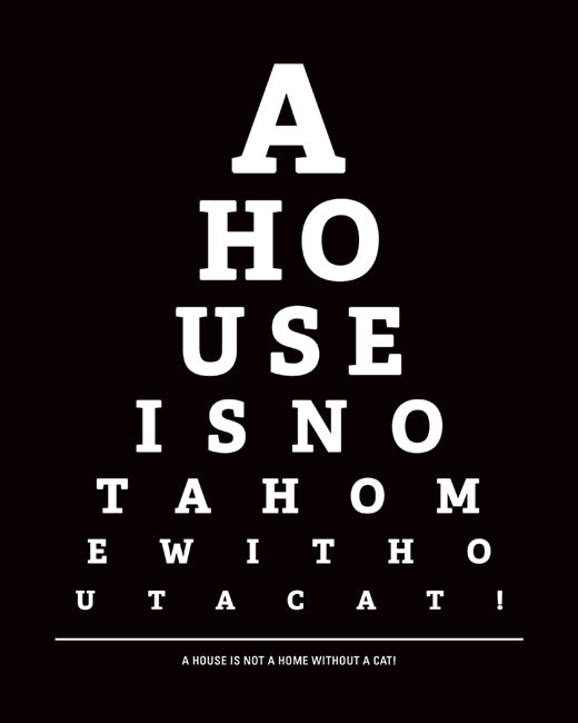 A House Is Not A Home Without A Cat, eye chart art print (black)