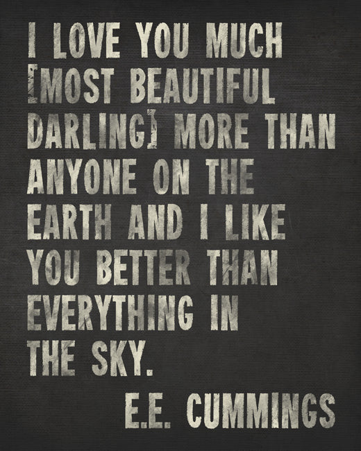 I Love You Much EE Cummings Quote (charcoal), removable wall decal