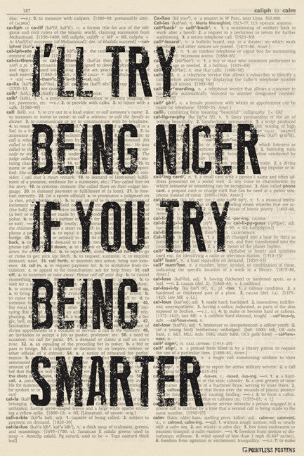 I'll Try Being Nicer If You Try Being Smarter (dictionary background) Poster