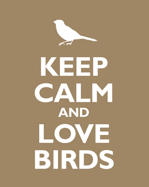Keep Calm and Love Birds, premium art print (khaki)