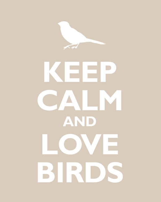 Keep Calm and Love Birds, premium art print (light khaki)