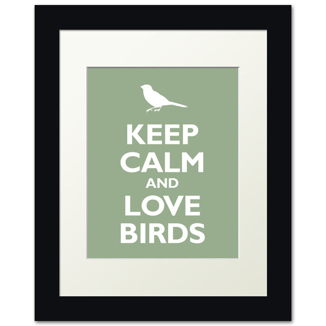 Keep Calm and Love Birds, framed print (pale green)
