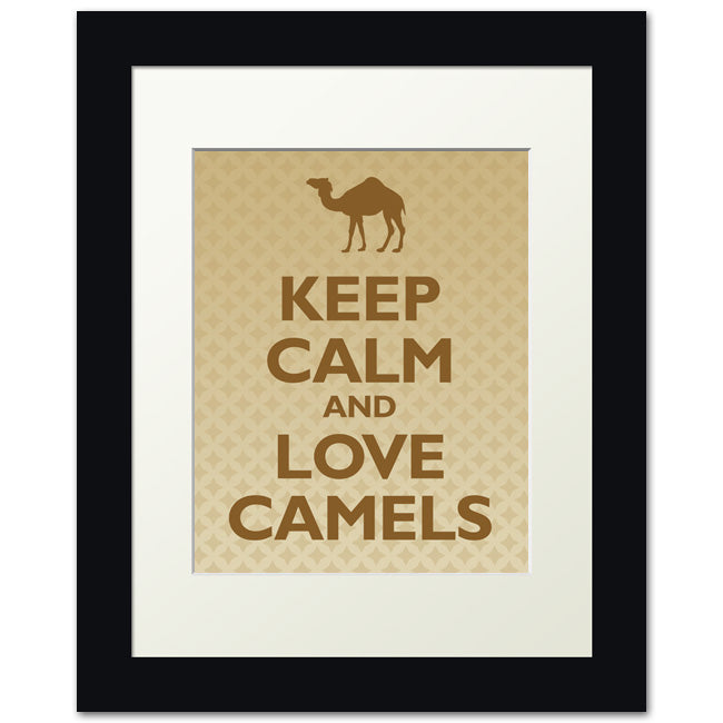 Keep Calm and Love Camels, framed print (gold ornaments)