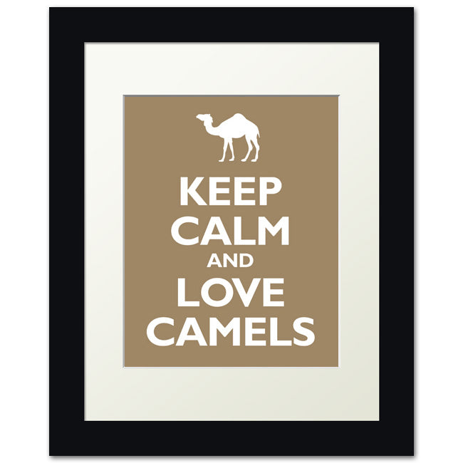 Keep Calm and Love Camels, framed print (khaki)