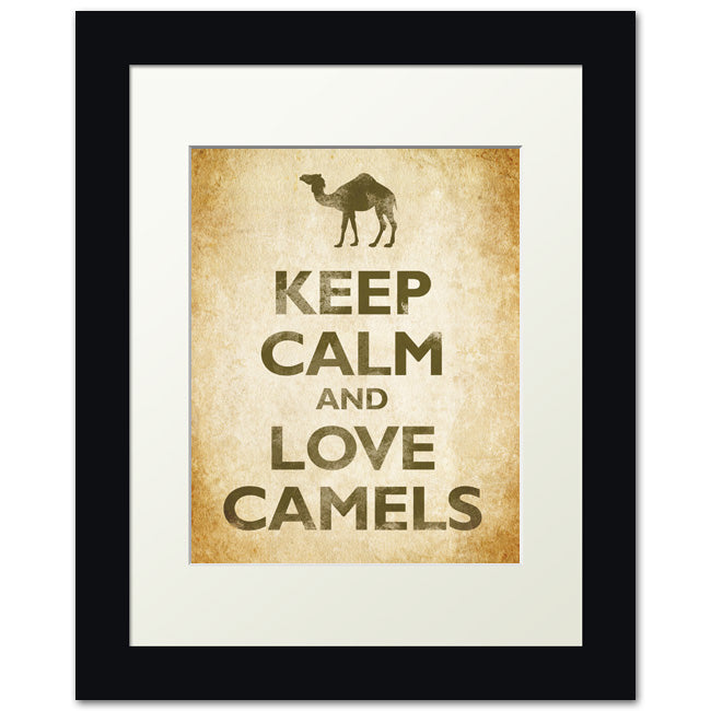 Keep Calm and Love Camels, framed print (old paper)